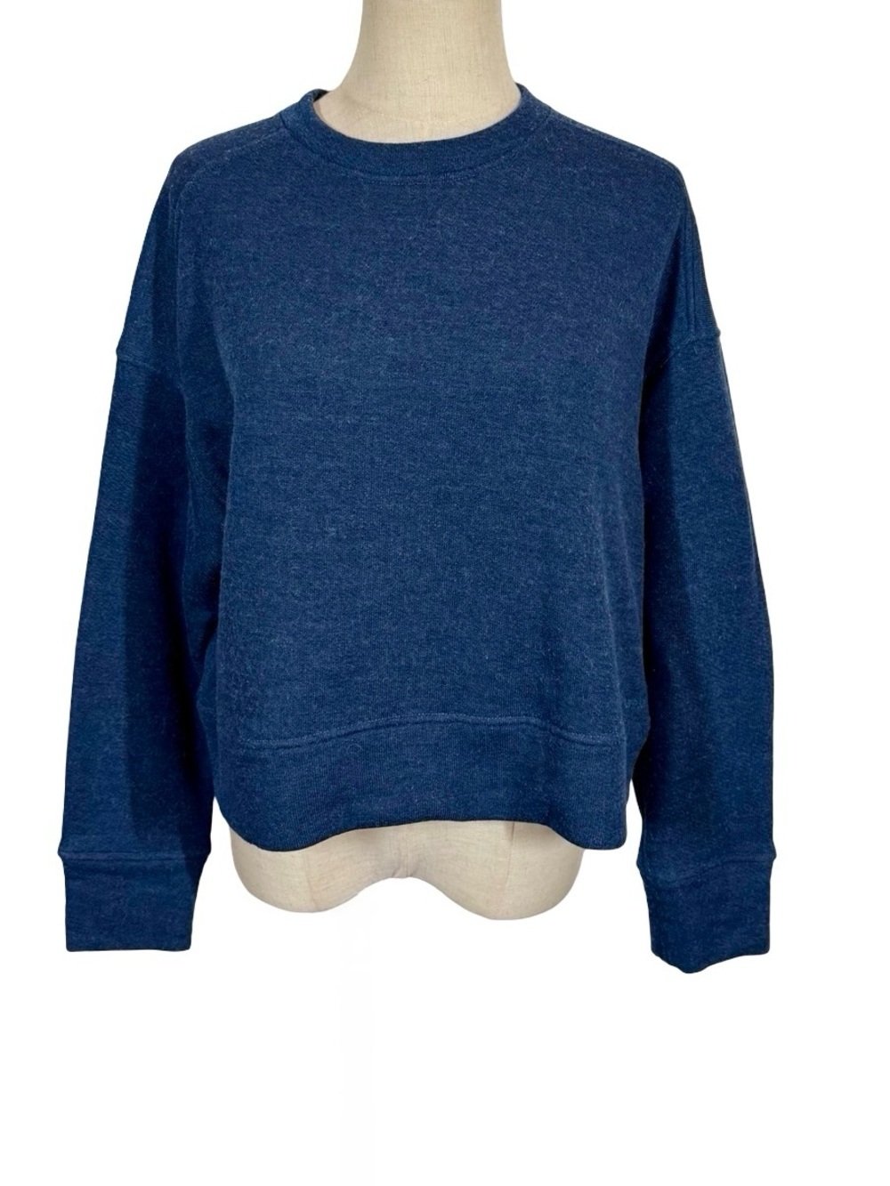 Smartwool Recycled Terry Merino Wool Blend Cropped Crew Sweatshirt in Dark Denim
